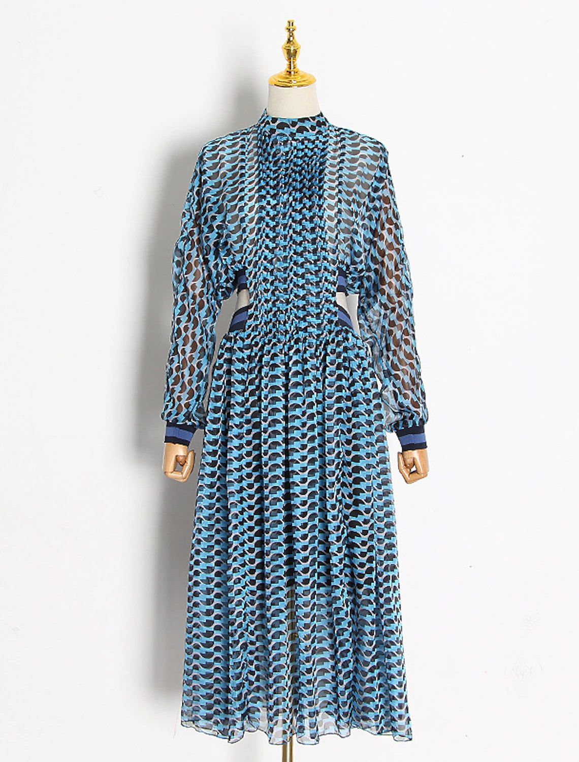 A-Linie Partykleider Fliegendes Kleid Kleid Urlaub Knöchellang Langarm Stehkragen Chiffon mit Aufdruck